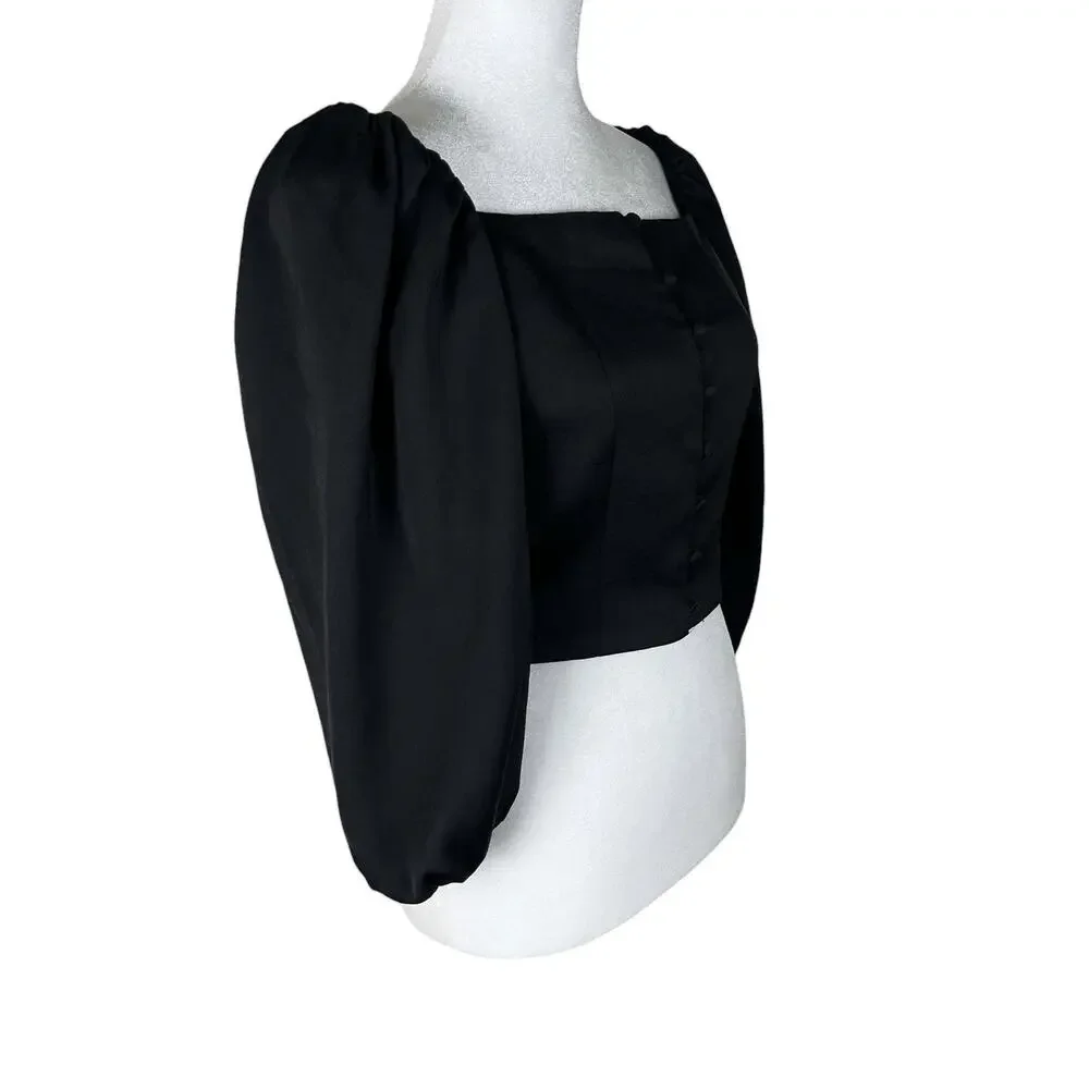 Cult Gaia Black Petra Bishop Blouse Puff Sleeve Corset Victorian Witchy Size XS